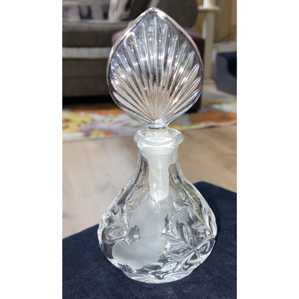 Vintage 1997 2pc Princess House Perfume Bottle 24% Lead Crystal Frosted Floral